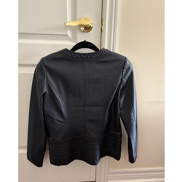 Cleo Petites Navy Faux Leather Quilted Moto Jacket NWT (S/P) - Picture 4 of 14